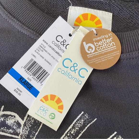 C&C CALIFORNIA Sweatshirt Sunrise Black Sand Gray Cotton Crew, Women’s XL - Picture 15 of 16